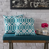 Indoor Dark Teal Arabesque Patterned Water Resistant Square Throw Pillow - NH198203