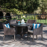 Outdoor 5 Piece Wicker Dining Set with Water Resistant Cushions - NH713203