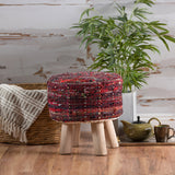 Handcrafted Boho Fabric Round Ottoman Stool - NH246992