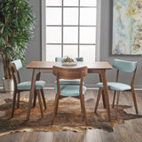 Mid Century Finished 5 Piece Wood Dining Set with Fabric Chairs - NH333103