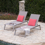 Outdoor Gray Mesh Chaise Lounge with Grey Finished Aluminum Frame - NH255303