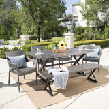 Outdoor 6 Piece Aluminum Dining Set with Bench and Stacking Chairs - NH005203