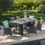 Outdoor 7 Piece Wicker Dining Set with Concrete Dining Table - NH511403