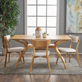 Mid Century Finished 5 Piece Wood Dining Set with Fabric Chairs - NH723103