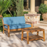 Outdoor Acacia Wood Loveseat and Coffee Table Set with Cushions - NH354303