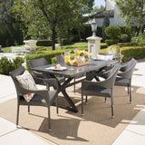 Outdoor 7 Piece Wicker Dining Set with Rectangular Aluminum Table - NH405203