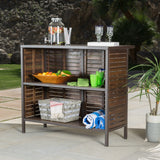 Dark Brown Acacia Wood & Rustic Metal Outdoor Bar Table - NH868692