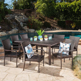 Outdoor 9 Piece Stacking Wicker Square Dining Set - NH919303