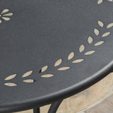 Outdoor Modern 3 Piece Floral Pattern Black Bistro Set - NH719592