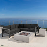 Outdoor Grey Aluminum 5 Piece V-Shape Sectional Sofa Set with Fire Table - NH508103