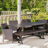 Outdoor 6 Piece Wicker Dining Set with Aluminum Dining Table - NH143203