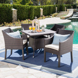 Outdoor 5 Piece Wicker Round Dining Set with Water Resistant Cushions - NH613203