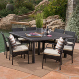 Outdoor 9 Piece Wicker Dining Set with Water Resistant Cushions - NH819303