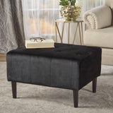 Modern Glam Button Tufted Diamond Stitch Velvet Ottoman With Tapered Legs - NH391203