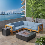 Outdoor Acacia Wood 5 Seater Sectional Sofa Set with Fire Pit - NH727603