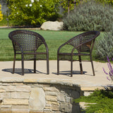 Outdoor 3 Piece Multi-brown Wicker Stacking Chair Chat Set - NH839003