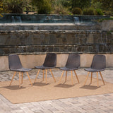 Outdoor Multi-Brown Wicker Dining Chairs With Wood Finished Metal Legs - NH179103