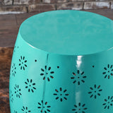 Modern Floral Lace Cut Iron Drum Shaped Accent Table - NH177103