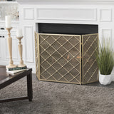 Modern 3-Panel Diamond Pattern Iron Fireplace Screen - NH255103