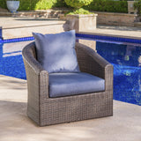 Outdoor Aluminum Framed Mix Brown Wicker Swivel Club Chair - NH621203