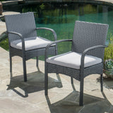 Outdoor 3 Piece Grey Wicker Bistro Set with Cushions - NH502003