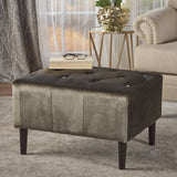 Modern Glam Button Tufted Diamond Stitch Velvet Ottoman With Tapered Legs - NH391203