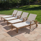 Outdoor Teak Finish Chaise Lounge with Water Resistant Cushion - NH318303