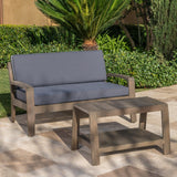 Outdoor Acacia Wood Loveseat and Coffee Table Set with Cushions - NH354303