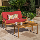 Outdoor Acacia Wood Loveseat and Coffee Table Set with Cushions - NH754303