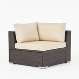 Outdoor 7 Seater V Shaped Wicker Sectional Sofa Chat Set with Ottomans - NH579903