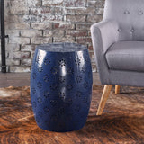 Modern Floral Lace Cut Iron Drum Shaped Accent Table - NH177103