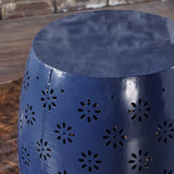 Outdoor Modern 12-Inch Criss-Cross Cut Metal Barrel Side Table - NH665103