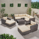 Outdoor 7 Seater V Shaped Wicker Sectional Sofa Chat Set with Ottomans - NH579903