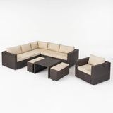 Outdoor 6 Seater V Shaped Wicker Sectional Sofa Set with Ottomans - NH769903