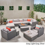 Outdoor 8 Seater V Shaped Wicker Sectional Sofa Chat Set with Ottomans - NH779903