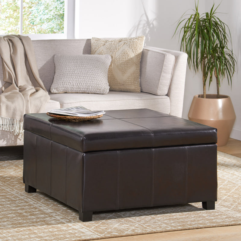 Espresso Leather Storage Ottoman Coffee Table - NH626933