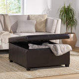 Espresso Leather Storage Ottoman Coffee Table - NH626933