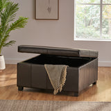 Espresso Leather Storage Ottoman Coffee Table - NH626933