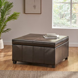 Espresso Leather Storage Ottoman Coffee Table - NH626933