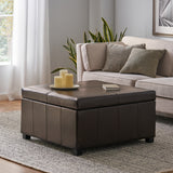 Espresso Leather Storage Ottoman Coffee Table - NH626933