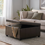 Espresso Leather Storage Ottoman Coffee Table - NH626933