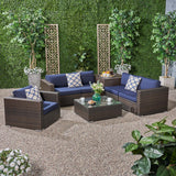 Outdoor 5 Seater Wicker Sectional Sofa Set with Storage Ottoman and Sunbrella Cushions - NH205803