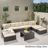 Outdoor 5 Seater U Shaped Wicker Sectional Sofa Set with Ottomans - NH569903