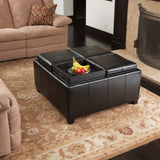 Leather 4-Tray-Top Storage Ottoman Coffee Table - NHKLB078182