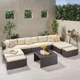 Outdoor 5 Seater U Shaped Wicker Sectional Sofa Set with Ottomans - NH569903