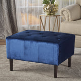 Modern Glam Button Tufted Diamond Stitch Velvet Ottoman With Tapered Legs - NH391203