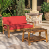 Outdoor Acacia Wood Loveseat and Coffee Table Set with Cushions - NH354303