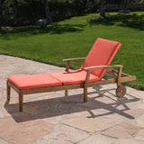 Outdoor Teak Finish Chaise Lounge with Water Resistant Cushion - NH318303