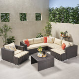 Outdoor 6 Seater V Shaped Wicker Sectional Sofa Set with Ottomans - NH769903