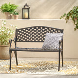 Traditional Mesh Pattern Antique Copper Cast Aluminum Bench - NH929933